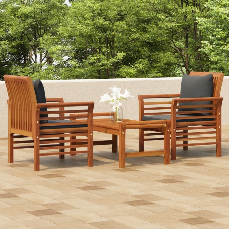vidaXL Set Mobili da Giardino 3pz con Cuscini Legno Massello di Acacia