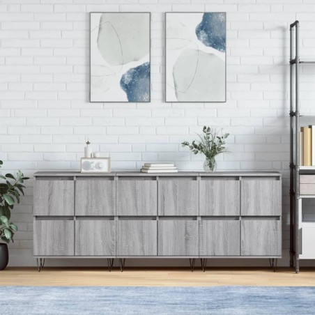 vidaXL Credenze 3 pz Grigio Sonoma in Legno Multistrato