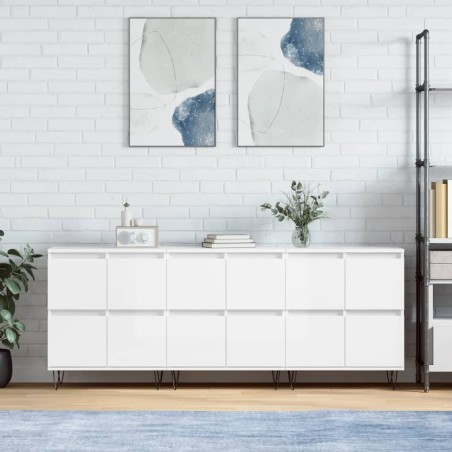 vidaXL Credenze 3 pz Bianco Lucido in Legno Multistrato