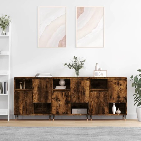 vidaXL Credenze 3 pz Rovere Fumo in Legno Multistrato