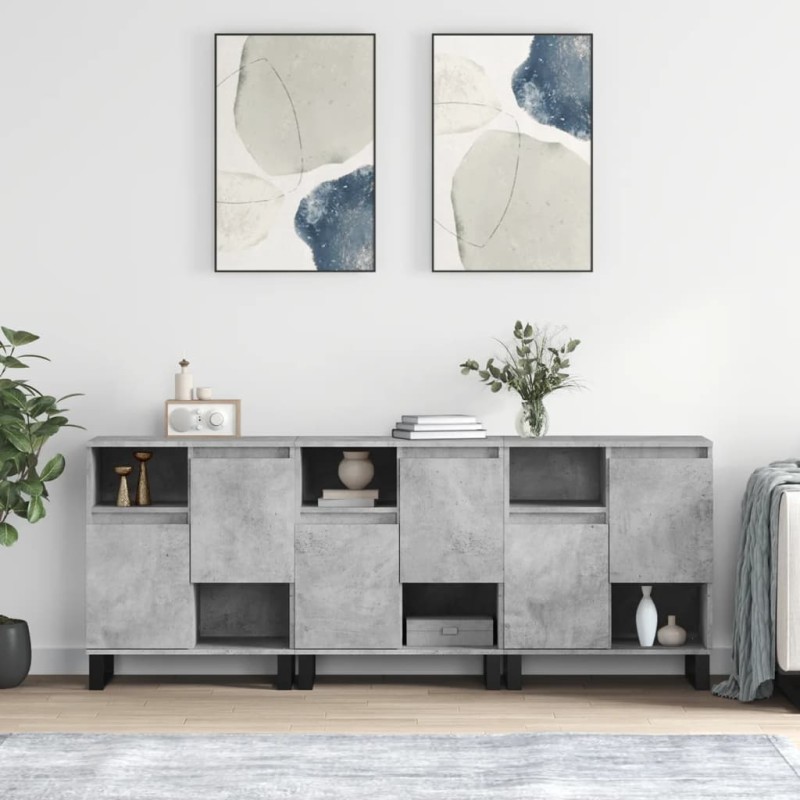 vidaXL Credenze 3 pz Grigio Cemento in Legno Multistrato vidaXL Credenze 3 pz Grigio Cemento in Legno Multistrato