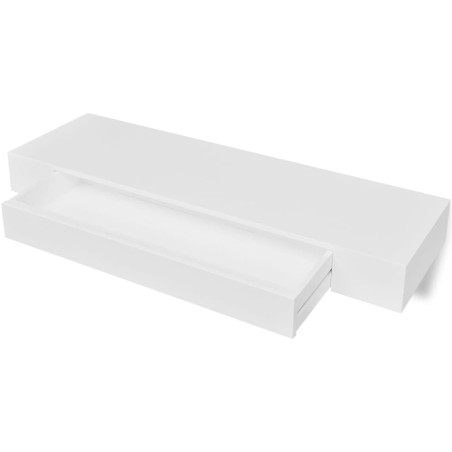 Mensola per Pareti con Cassetto Bianco MDF per Libri/DVD
