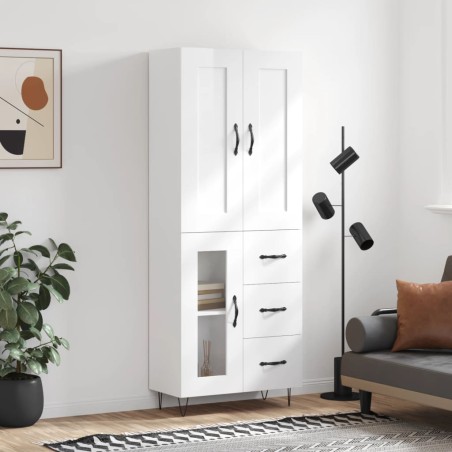 vidaXL Credenza Bianco Lucido 69,5x34x180 cm in Legno Multistrato