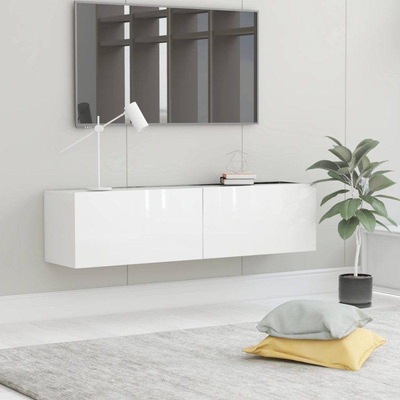 Mobile TV Bianco Lucido 120x30x30 cm in Truciolato Mobile TV Bianco Lucido 120x30x30 cm in Truciolato