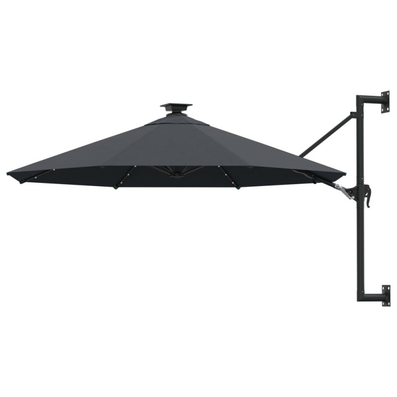 Ombrellone a Muro con LED e Palo in Metallo 300 cm Antracite Ombrellone a Muro con LED e Palo in Metallo 300 cm Antracite