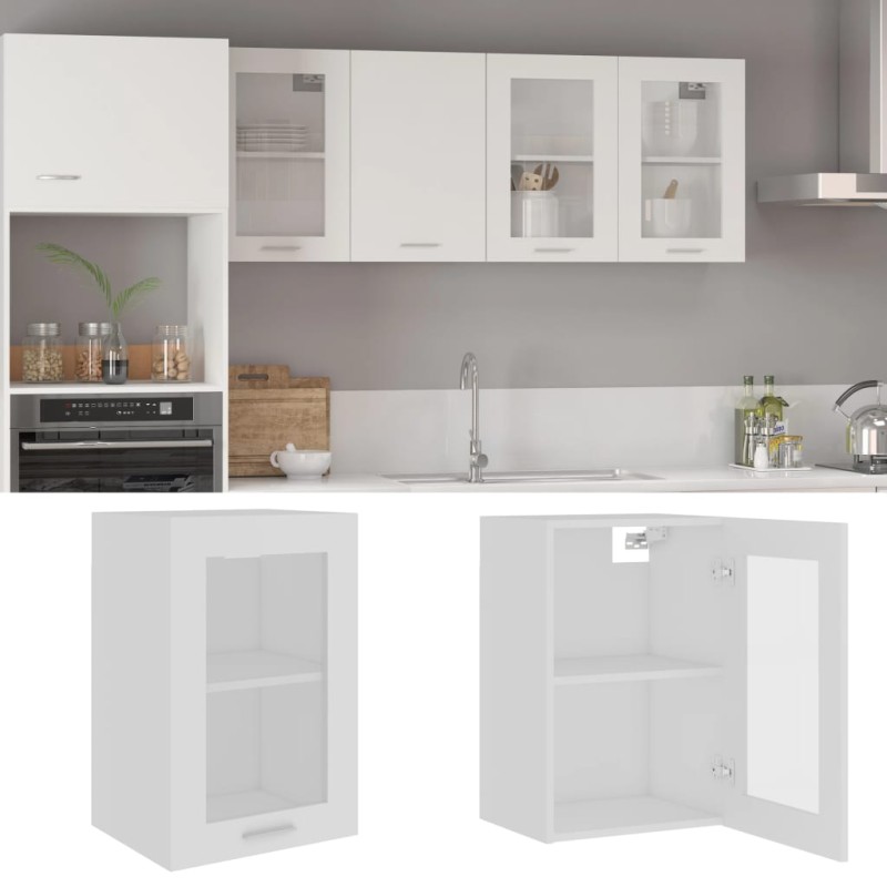 Armadio Sospeso con Vetro Bianco 40x31x60 cm Legno Multistrato Armadio Sospeso con Vetro Bianco 40x31x60 cm Legno Multistrato