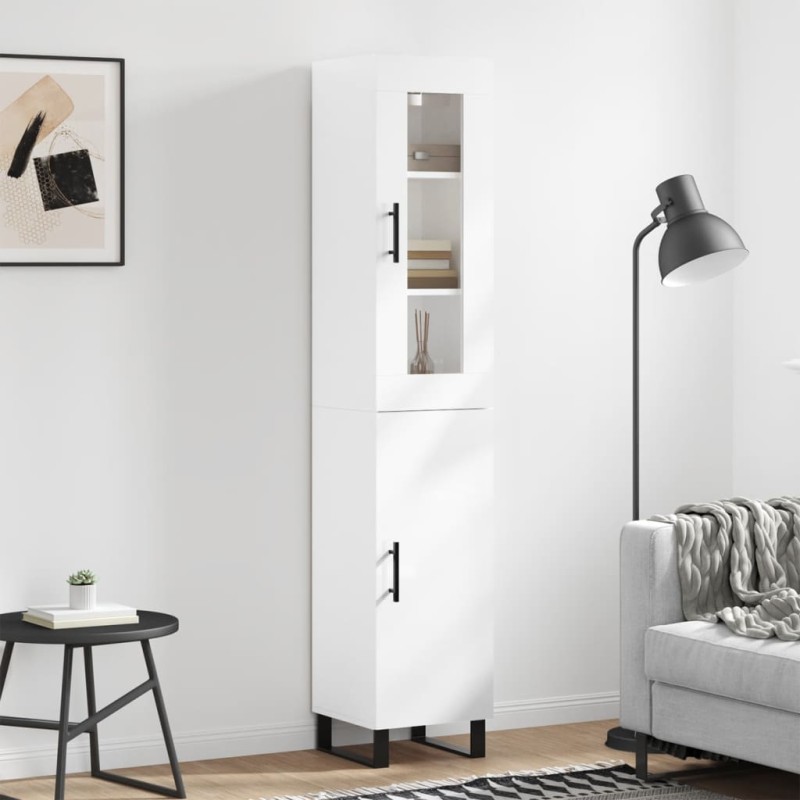 vidaXL Credenza 34,5x34x180 cm in Legno Multistrato Bianco Lucido vidaXL Credenza 34,5x34x180 cm in Legno Multistrato Bianco Lucido