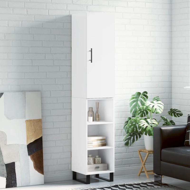 vidaXL Credenza 34,5x34x180 cm in Legno Multistrato Bianco Lucido