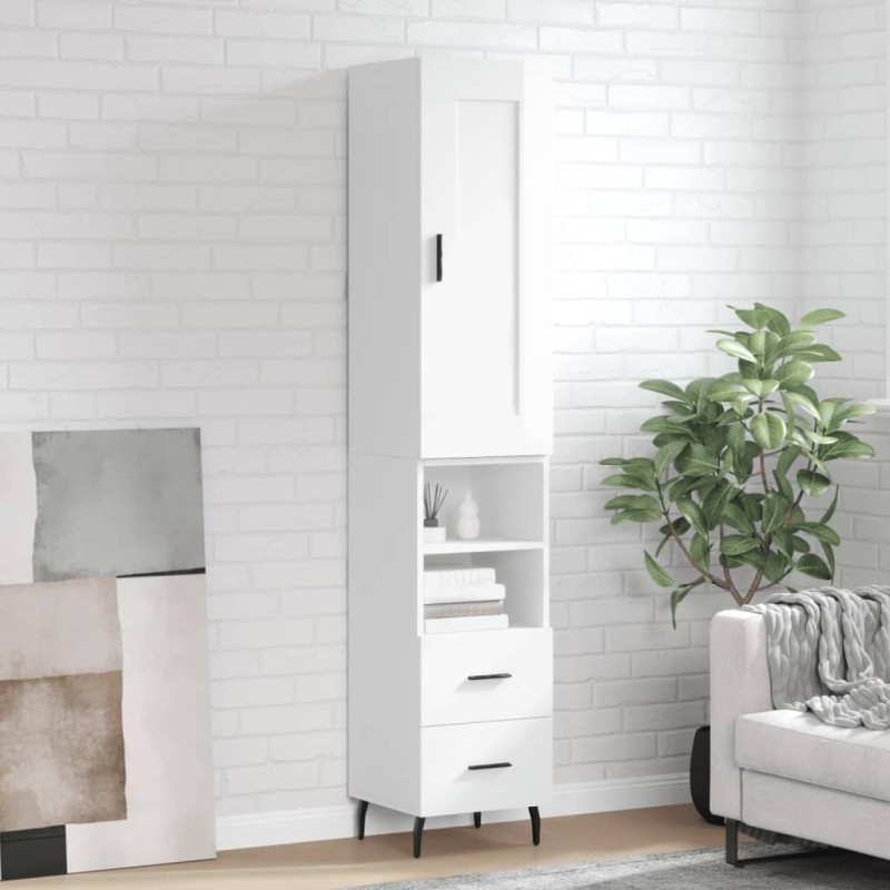 vidaXL Credenza 34,5x34x180 cm in Legno Multistrato Bianco Lucido vidaXL Credenza 34,5x34x180 cm in Legno Multistrato Bianco Lucido