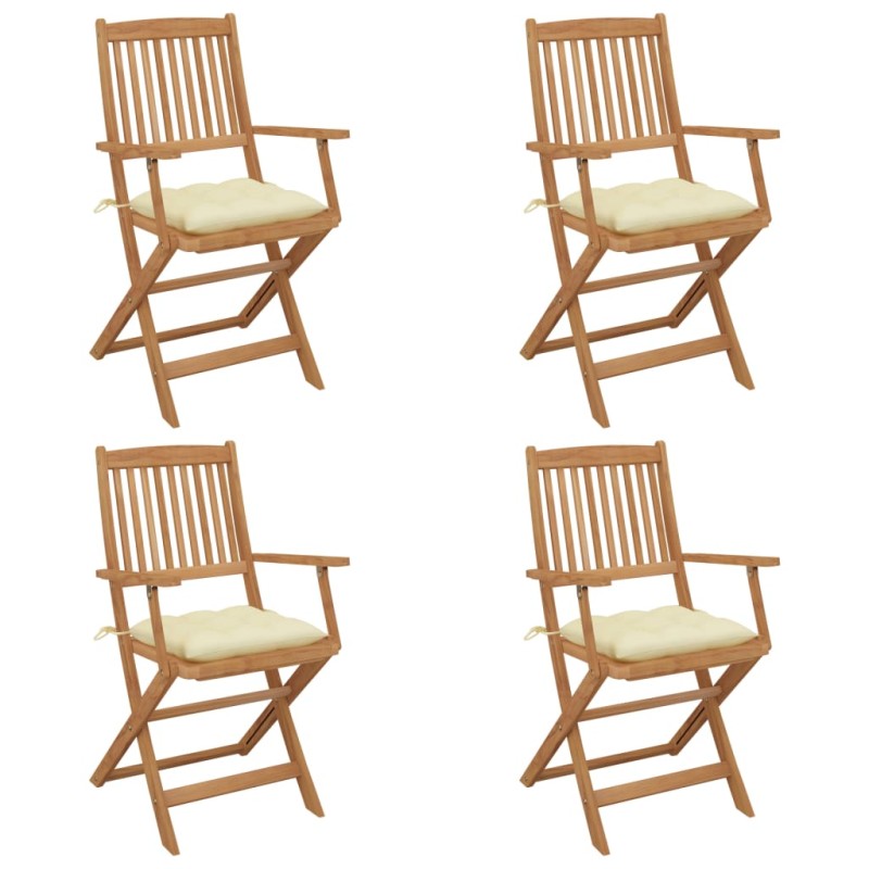 Sedie da Giardino Pieghevoli 4 pz con Cuscini Massello Acacia Sedie da Giardino Pieghevoli 4 pz con Cuscini Massello Acacia