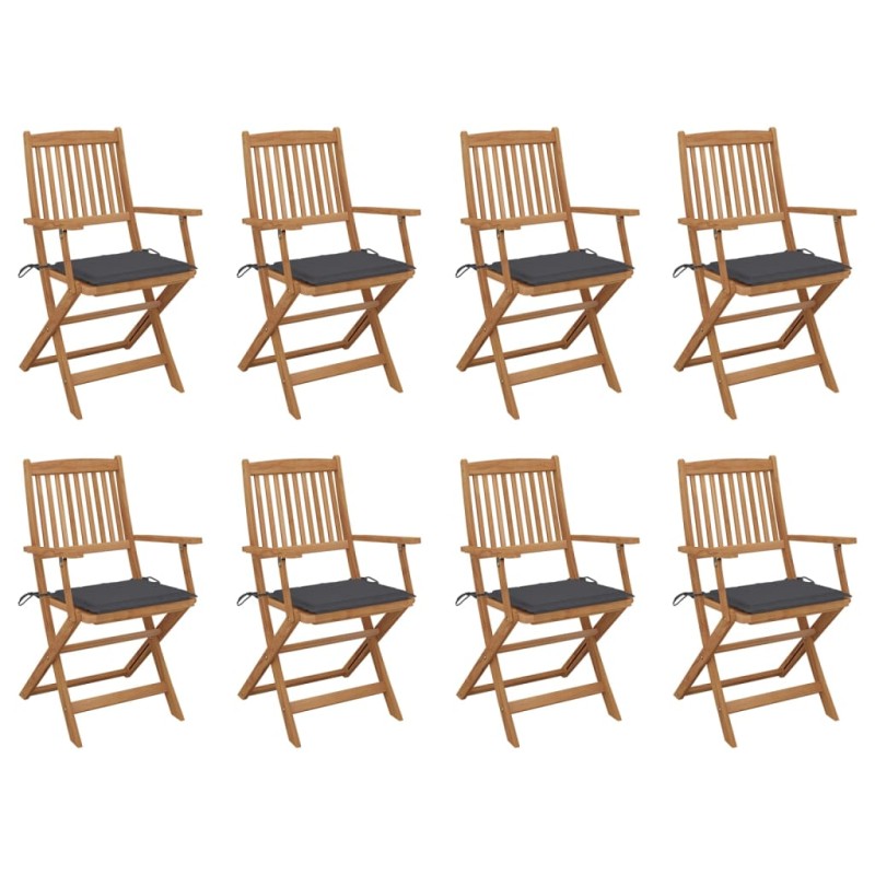 vidaXL Sedie da Giardino Pieghevoli 8 pz con Cuscini Massello Acacia vidaXL Sedie da Giardino Pieghevoli 8 pz con Cuscini Massello Acacia