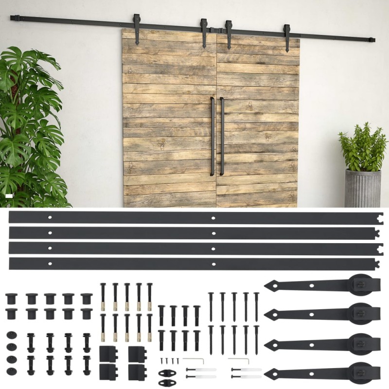 Kit di Binari per Porte Scorrevoli 2x183 cm in Acciaio Nero Kit di Binari per Porte Scorrevoli 2x183 cm in Acciaio Nero