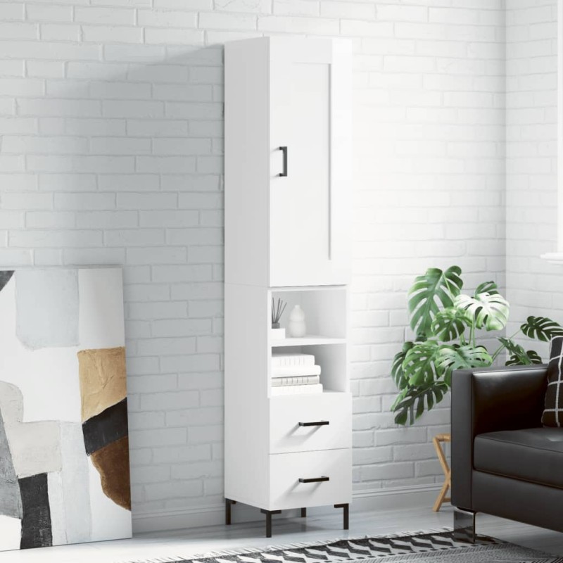 vidaXL Credenza 34,5x34x180 cm in Legno Multistrato Bianco Lucido vidaXL Credenza 34,5x34x180 cm in Legno Multistrato Bianco Lucido