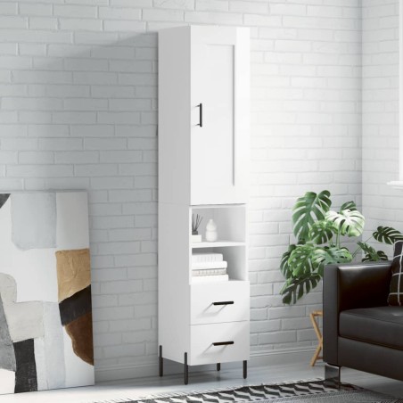vidaXL Credenza 34,5x34x180 cm in Legno Multistrato Bianco Lucido