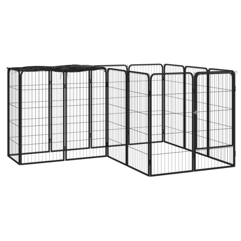 Box Cani 14 Pannelli Nero 50x100 cm Acciaio Verniciato Polvere Box Cani 14 Pannelli Nero 50x100 cm Acciaio Verniciato Polvere