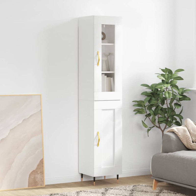 vidaXL Credenza 34,5x34x180 cm in Legno Multistrato Bianco Lucido vidaXL Credenza 34,5x34x180 cm in Legno Multistrato Bianco Lucido