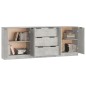 Credenze 3 pz Grigio Cemento in Legno Multistrato Credenze 3 pz Grigio Cemento in Legno Multistrato