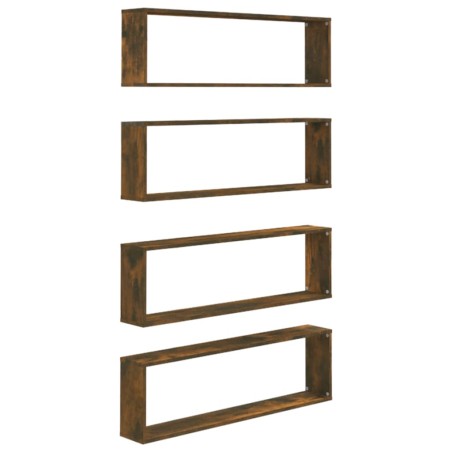 Mensole Parete Cubo 4pz Rovere Fumo 100x15x30 Legno Multistrato