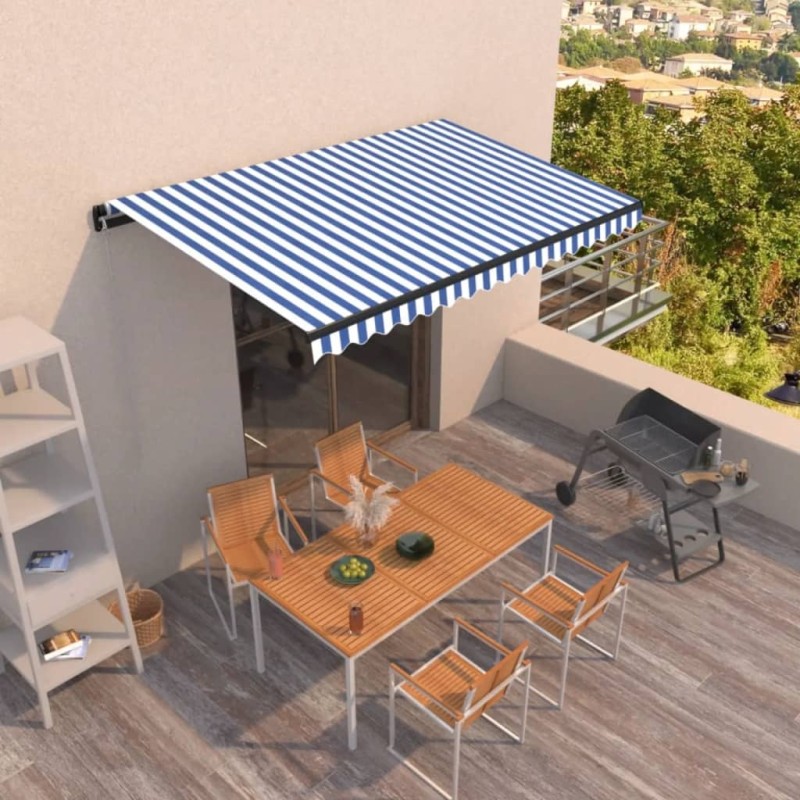 vidaXL Tenda da Sole Retrattile Manuale 400x350 cm Blu e Bianca vidaXL Tenda da Sole Retrattile Manuale 400x350 cm Blu e Bianca