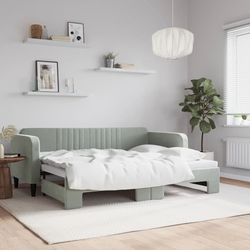 vidaXL Divano Letto con Letto Estraibile Grigio Chiaro 80x200 Velluto vidaXL Divano Letto con Letto Estraibile Grigio Chiaro 80x200 Velluto
