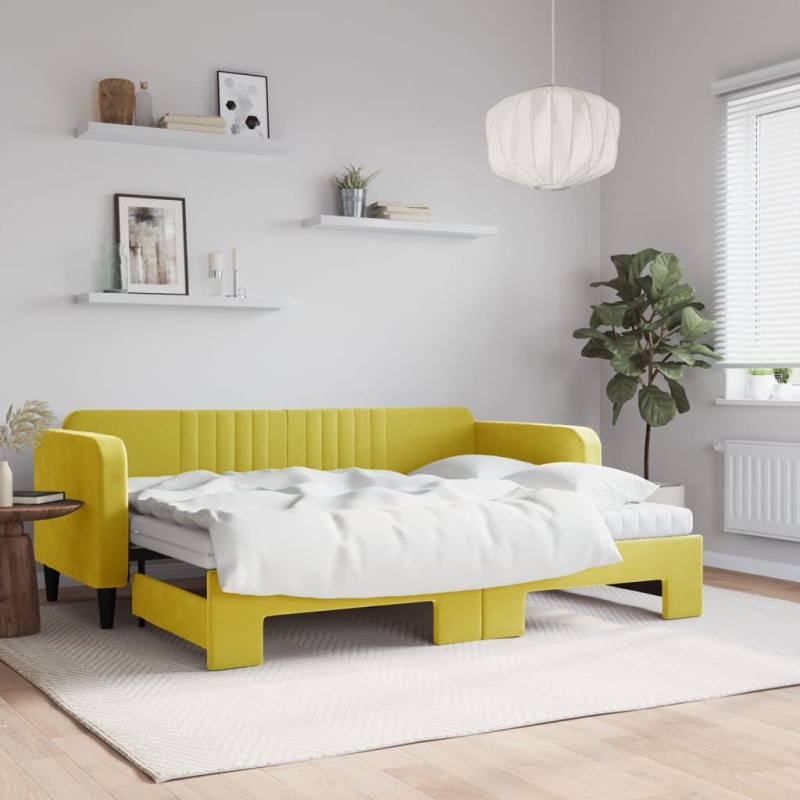 vidaXL Divano Letto Estraibile con Materassi Giallo 80x200 cm Velluto vidaXL Divano Letto Estraibile con Materassi Giallo 80x200 cm Velluto