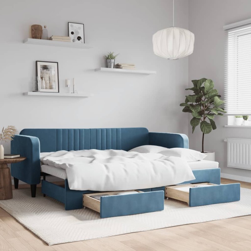 vidaXL Divano Letto Estraibile con Cassetti Blu 80x200 cm Velluto vidaXL Divano Letto Estraibile con Cassetti Blu 80x200 cm Velluto