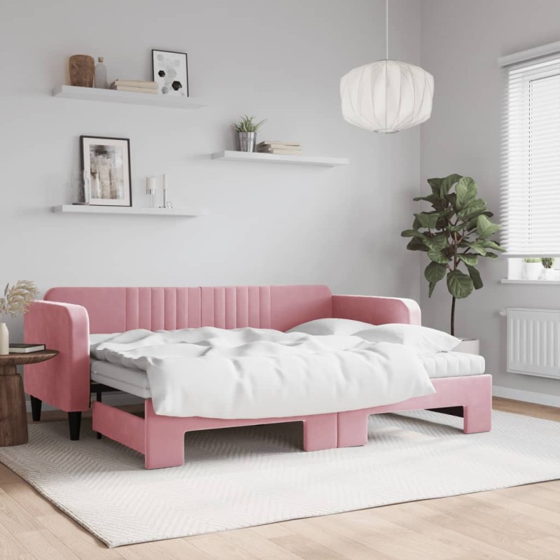 vidaXL Divano Letto Estraibile con Materassi Rosa 80x200 cm Velluto vidaXL Divano Letto Estraibile con Materassi Rosa 80x200 cm Velluto
