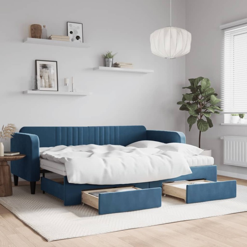 vidaXL Divano Letto Estraibile con Cassetti Blu 80x200 cm in Velluto vidaXL Divano Letto Estraibile con Cassetti Blu 80x200 cm in Velluto
