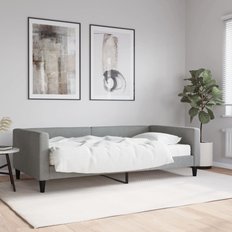 vidaXL Divano Letto con Materasso Grigio Chiaro 100x200 cm in Tessuto vidaXL Divano Letto con Materasso Grigio Chiaro 100x200 cm in Tessuto