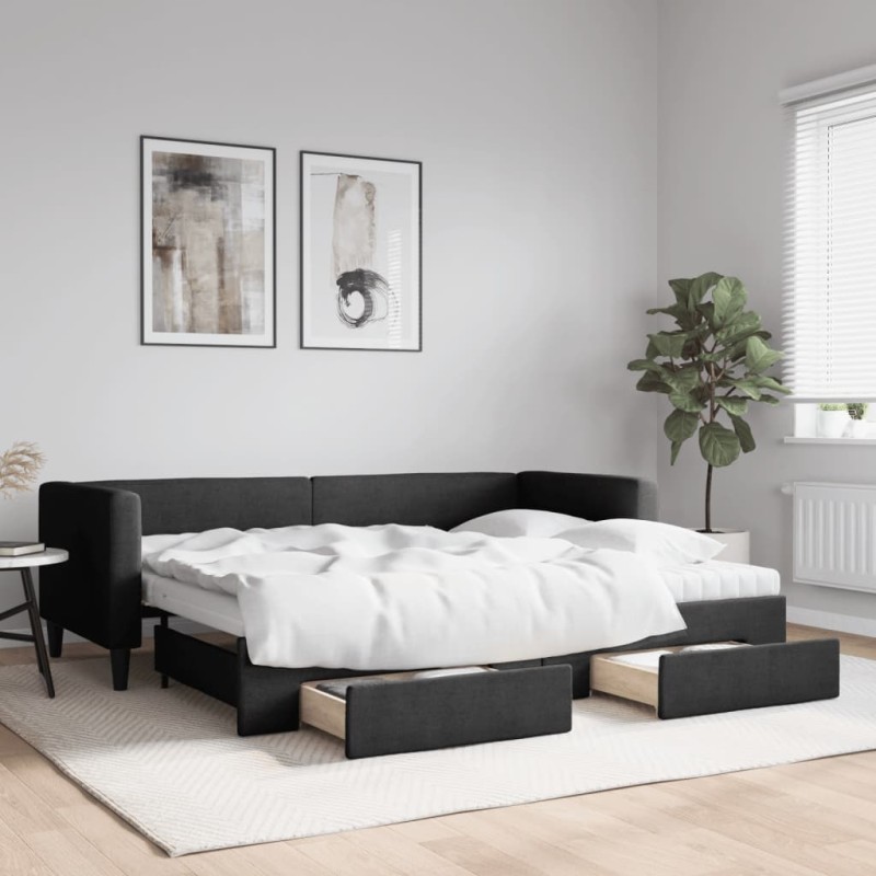 vidaXL Divano Letto Estraibile con Cassetti Nero 80x200 cm in Tessuto vidaXL Divano Letto Estraibile con Cassetti Nero 80x200 cm in Tessuto