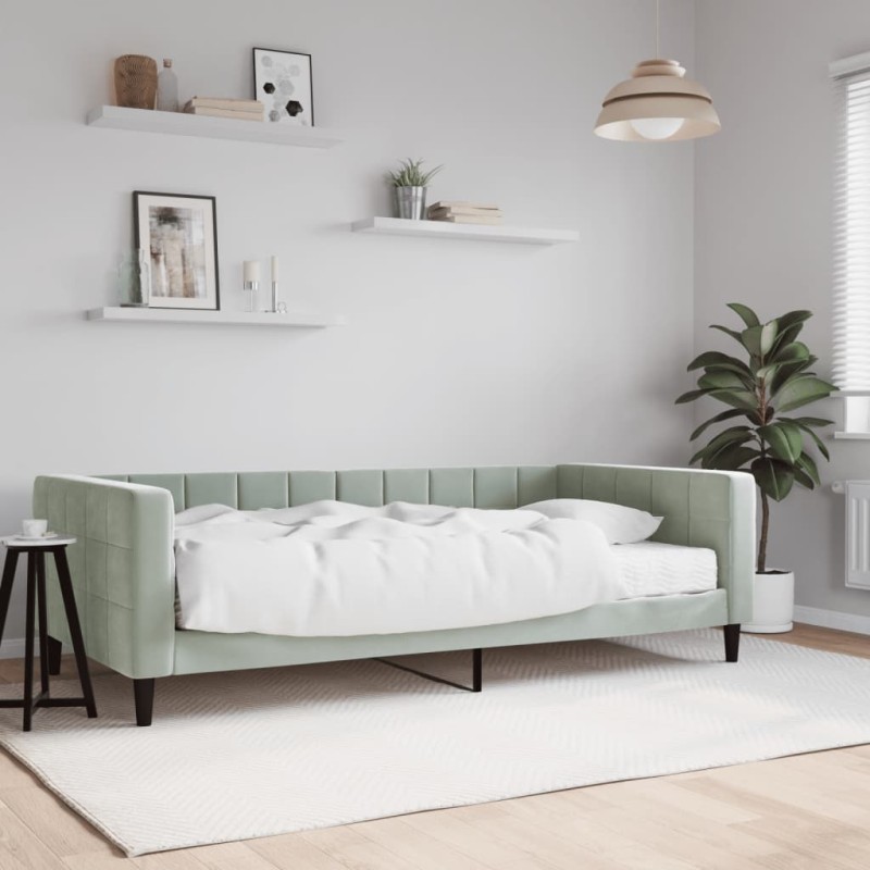 vidaXL Divano Letto con Materasso Grigio Chiaro 100x200 cm in Velluto vidaXL Divano Letto con Materasso Grigio Chiaro 100x200 cm in Velluto