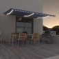 Tenda Automatica con Sensore Vento e LED 600x300 cm Blu Bianca Tenda Automatica con Sensore Vento e LED 600x300 cm Blu Bianca