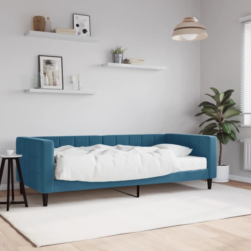 vidaXL Divano Letto con Materasso Blu 90x200 cm in Velluto vidaXL Divano Letto con Materasso Blu 90x200 cm in Velluto