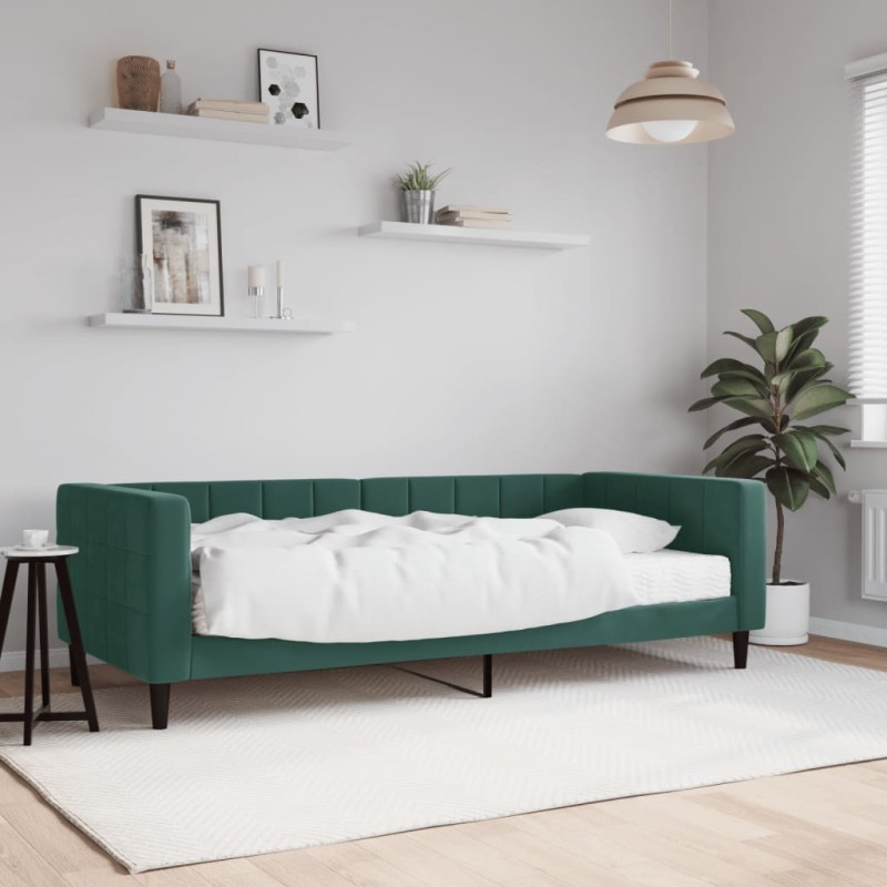 vidaXL Divano Letto con Materasso Verde Scuro 90x200 cm in Velluto vidaXL Divano Letto con Materasso Verde Scuro 90x200 cm in Velluto