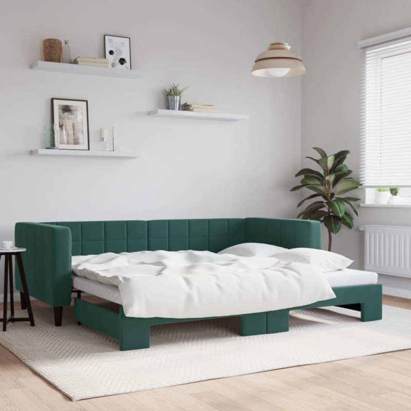 vidaXL Divano Letto con Letto Estraibile Verde Scuro 90x200cm Velluto vidaXL Divano Letto con Letto Estraibile Verde Scuro 90x200cm Velluto