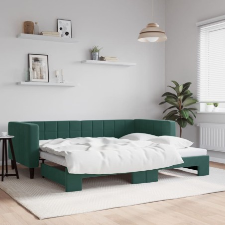 vidaXL Divano Letto con Letto Estraibile Verde Scuro 90x200cm Velluto