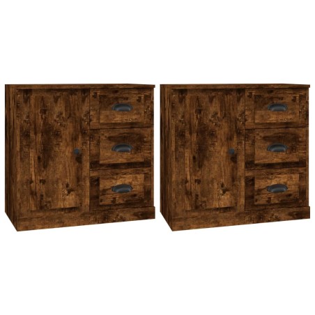 Credenze 2 pz Rovere Fumo in Legno Multistrato