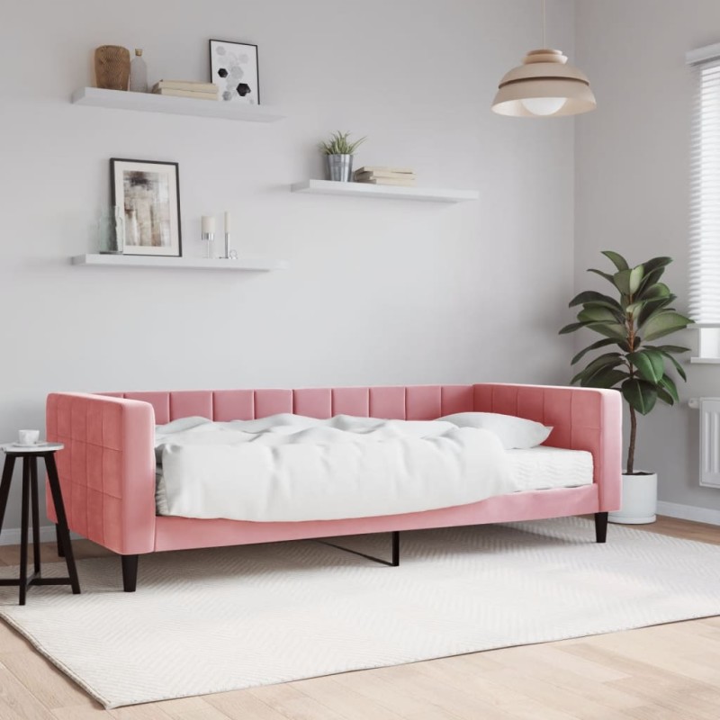 vidaXL Divano Letto con Materasso Rosa 90x200 cm in Velluto vidaXL Divano Letto con Materasso Rosa 90x200 cm in Velluto