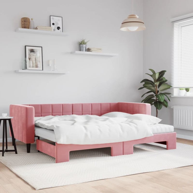 vidaXL Divano Letto Estraibile con Materassi Rosa 80x200 cm Velluto vidaXL Divano Letto Estraibile con Materassi Rosa 80x200 cm Velluto