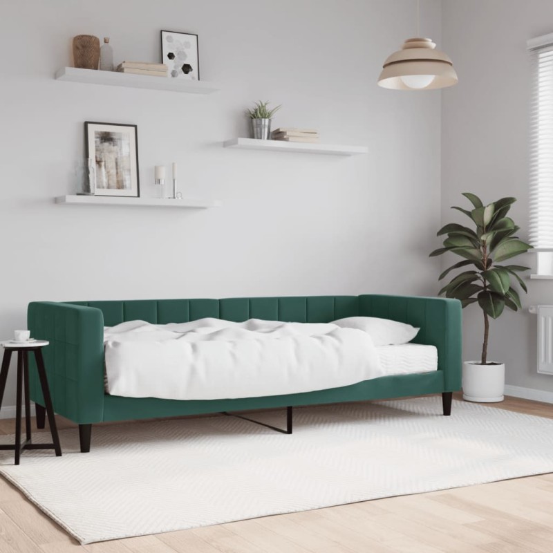 vidaXL Divano Letto con Materasso Verde Scuro 80x200 cm in Velluto vidaXL Divano Letto con Materasso Verde Scuro 80x200 cm in Velluto