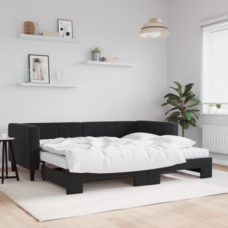 vidaXL Divano Letto Estraibile con Materassi Nero 90x190 cm Velluto vidaXL Divano Letto Estraibile con Materassi Nero 90x190 cm Velluto