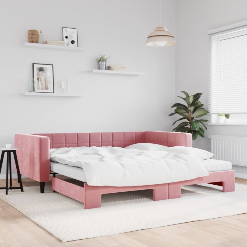 vidaXL Divano Letto Estraibile con Materassi Rosa 100x200 cm Velluto vidaXL Divano Letto Estraibile con Materassi Rosa 100x200 cm Velluto