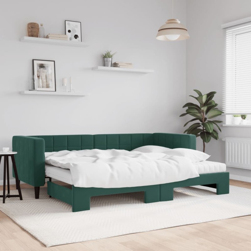 vidaXL Divano Letto Estraibile Materassi Verde Scuro 80x200 Velluto vidaXL Divano Letto Estraibile Materassi Verde Scuro 80x200 Velluto