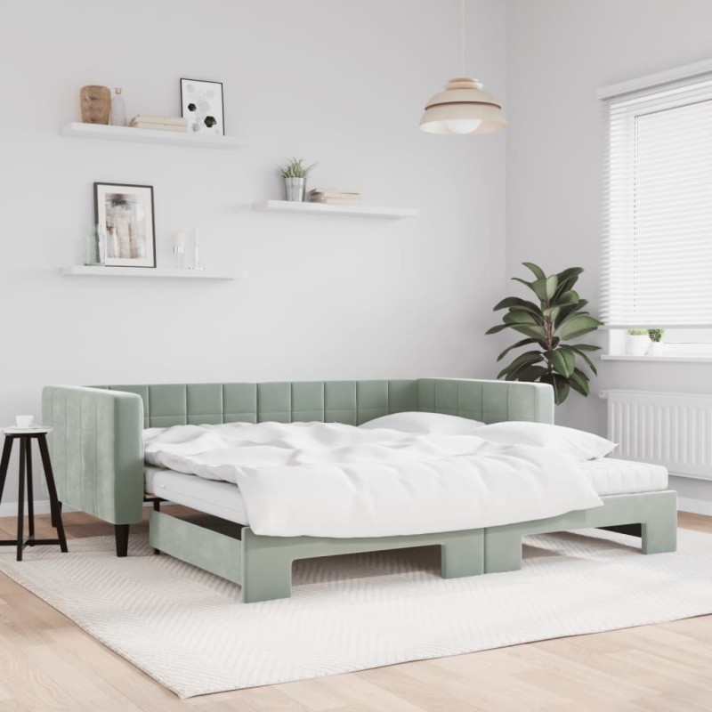 vidaXL Divano Letto Estraibile Materassi Grigio Chiaro 100x200 Velluto vidaXL Divano Letto Estraibile Materassi Grigio Chiaro 100x200 Velluto