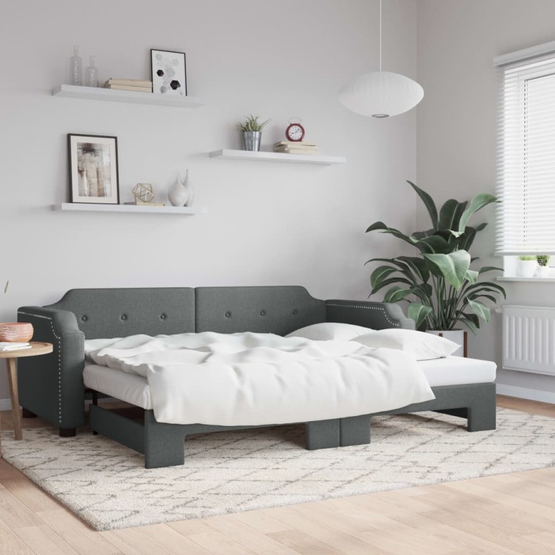 vidaXL Divano Letto con Letto Estraibile Grigio Scuro 90x190cm Tessuto vidaXL Divano Letto con Letto Estraibile Grigio Scuro 90x190cm Tessuto