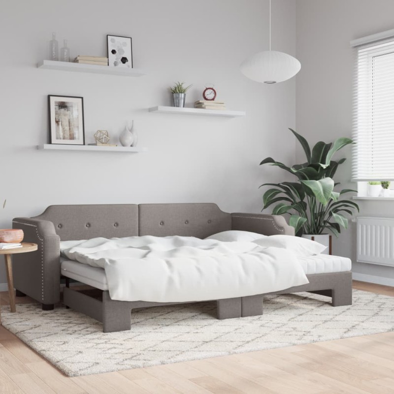vidaXL Divano Letto Estraibile con Materassi Tortora 80x200 cm Tessuto vidaXL Divano Letto Estraibile con Materassi Tortora 80x200 cm Tessuto