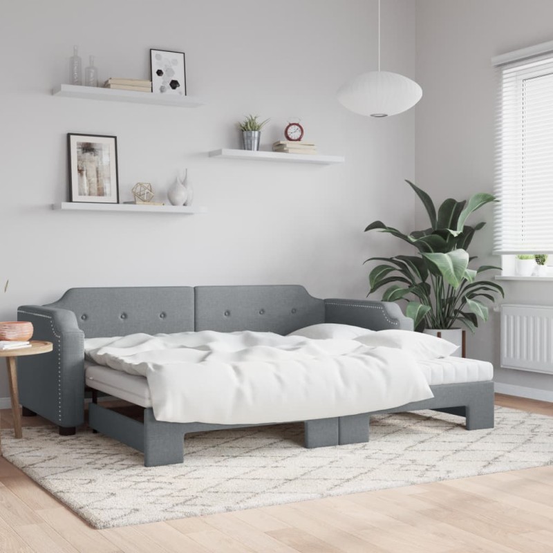 vidaXL Divano Letto Estraibile Materassi Grigio Chiaro 90x200 Tessuto vidaXL Divano Letto Estraibile Materassi Grigio Chiaro 90x200 Tessuto