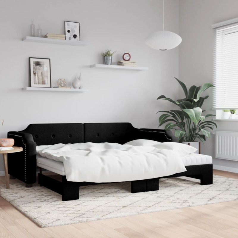 vidaXL Divano Letto Estraibile con Materassi Nero 90x200 cm in Tessuto vidaXL Divano Letto Estraibile con Materassi Nero 90x200 cm in Tessuto