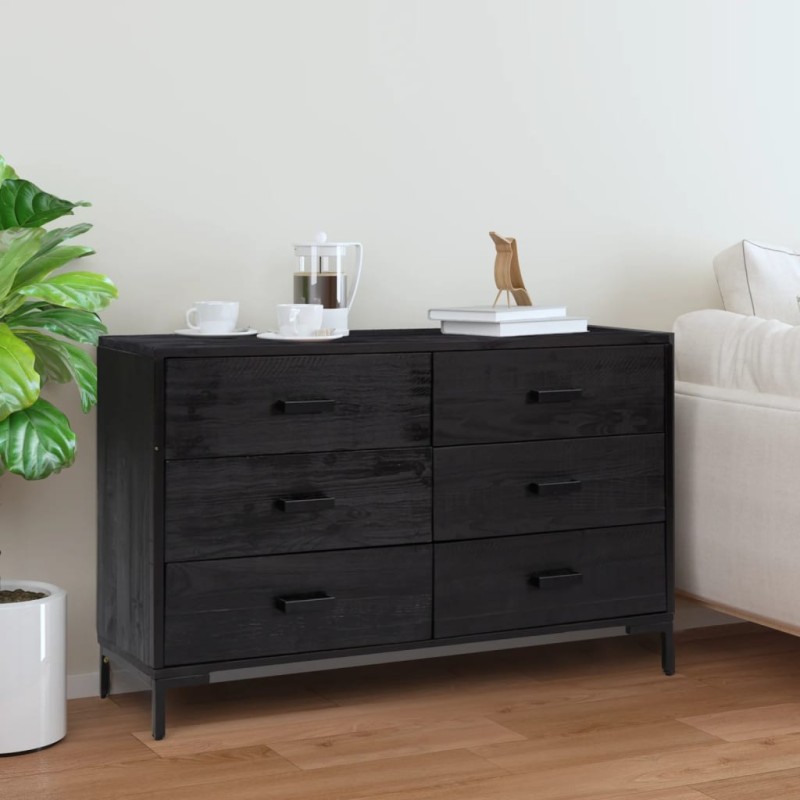 Credenza Nera 110x35x70 cm Legno Massello di Pino Riciclato Credenza Nera 110x35x70 cm Legno Massello di Pino Riciclato