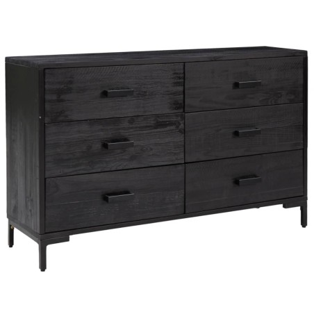 Credenza Nera 110x35x70 cm Legno Massello di Pino Riciclato